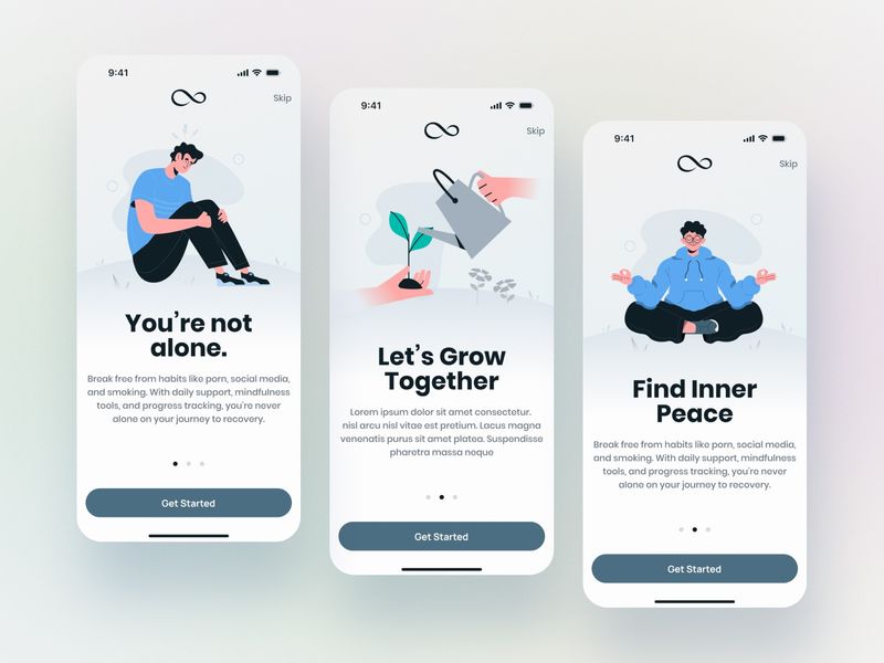 Recovery Journey Mobile App – iOS & Android Onboarding UI