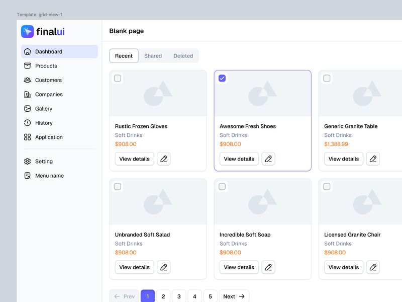 Admin listing view page (Figma)