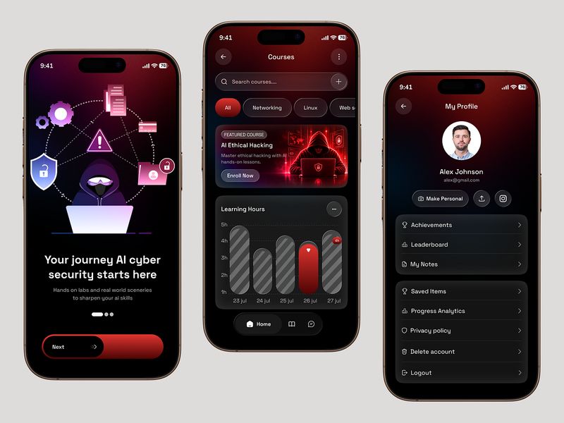 AI Security Learning App Ethical Hacking & Cyber Training UI UX