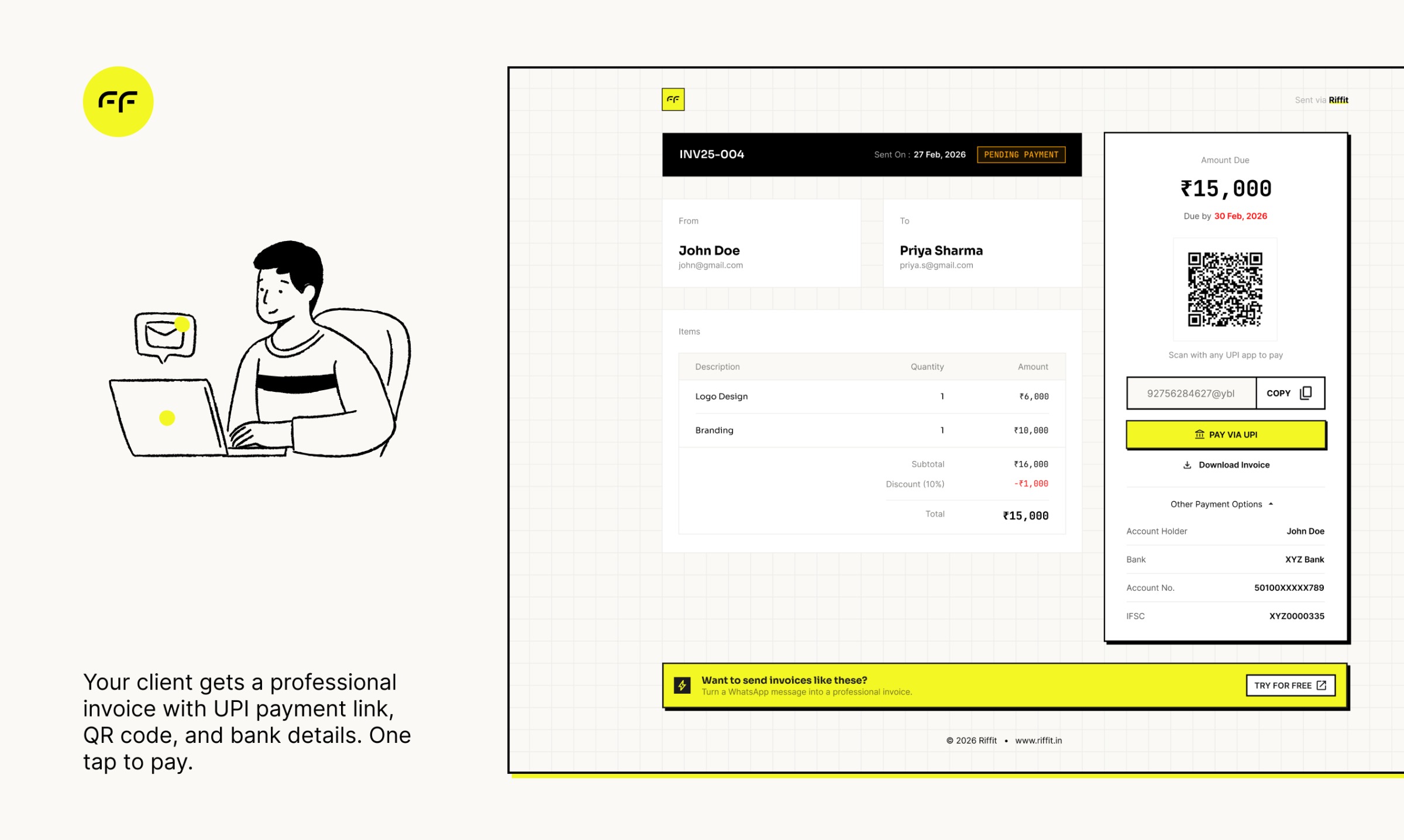 Riffit — WhatsApp Invoicing for Indian Freelancers Image 1