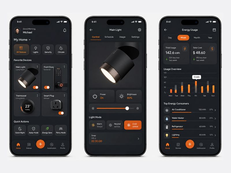 Smart Home App UI — Modern IoT Control & Energy Dashboard