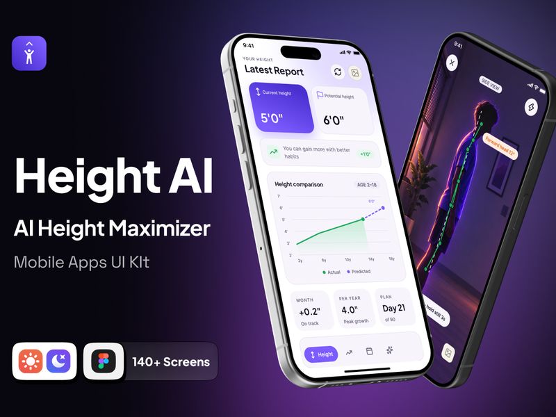 Height AI - AI Height Maximizer App - Mobile UI Kit - Mobile design asset by UI8