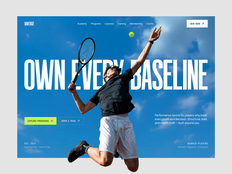 VANTAGE - Tennis Website UIUX Design