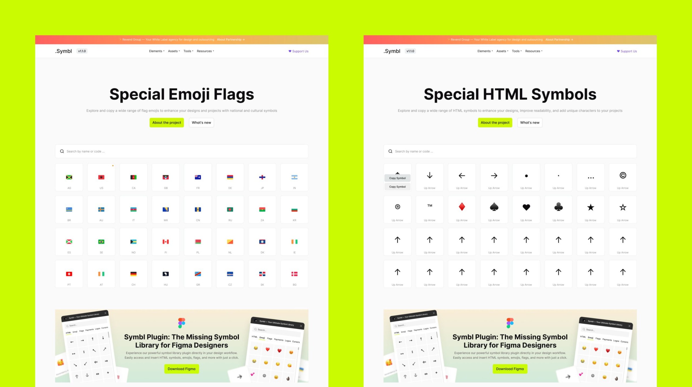 Symbl — An intuitive service offering a wide range of HTML symbols, emojis, flags, company logos, and payment systems. Image 0